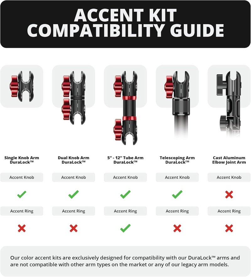 tackform DURALOCK Billet Aluminum Anodized Knob and Ring Accent Kit - ONLY Compatible DuraLock 20 Series Arms | 2 Knobs & 2 Rings Included | Red - Image 2
